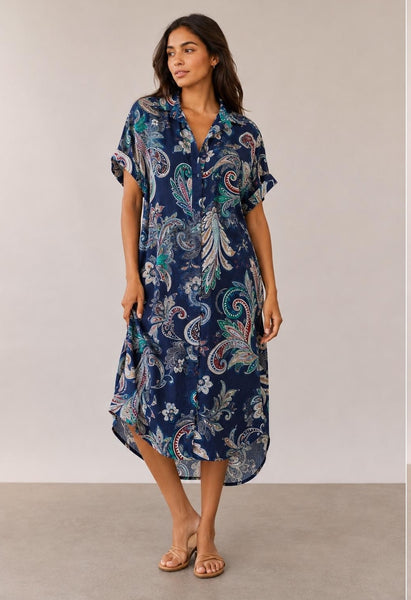 Paisley Print Dress - Cobalt Blue