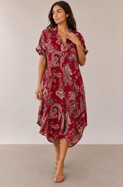Paisley Print Dress - Deep Red