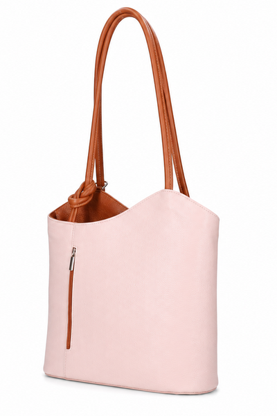 Italian Leather Pebble-Dash Backpack - Pale Pink & Tan