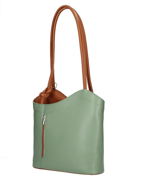 Italian Leather Pebble-Dash Backpack - Lime & Tan