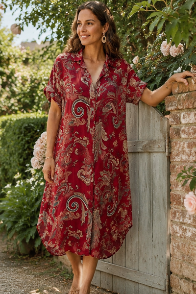 Paisley Print Dress - Deep Red