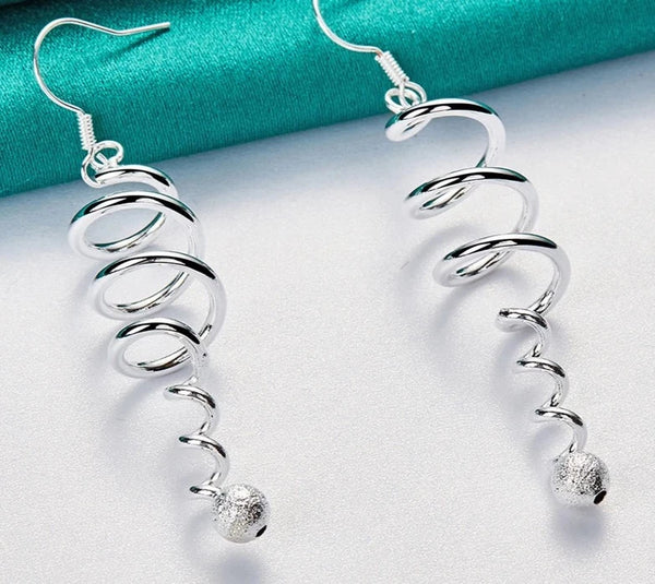 925 Sterling Silver Spring Frosted Bead Ball Drop Earrings