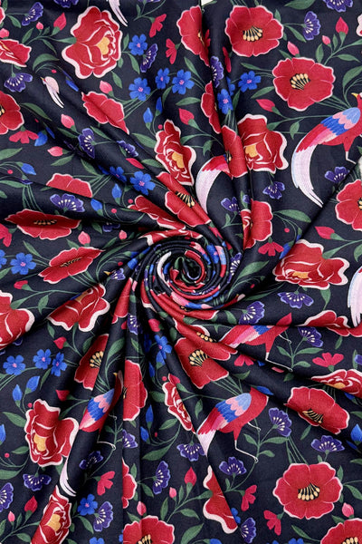 Printed Poppy Scarf - Black & Purple