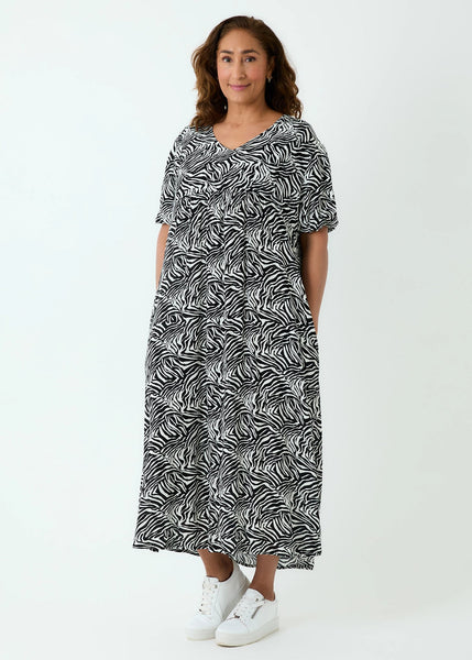 Zebra Print Maxi Dress - Black