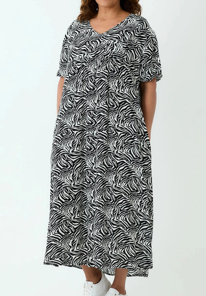 Zebra Print Maxi Dress - Black