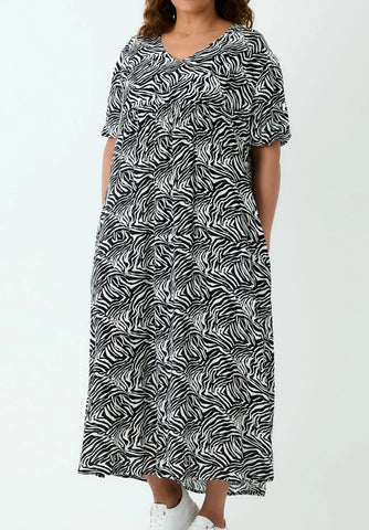 Zebra Print Maxi Dress - Black