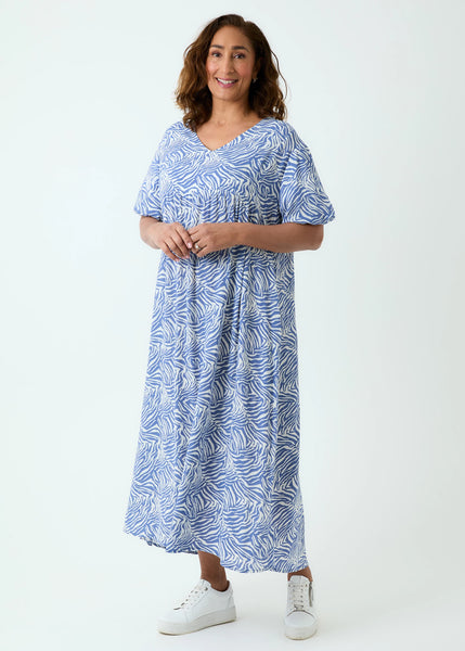 Zebra Print Maxi Dress - Denim Blue