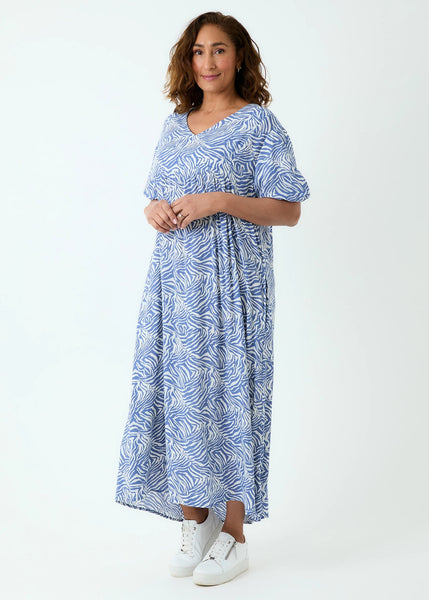 Zebra Print Maxi Dress - Denim Blue