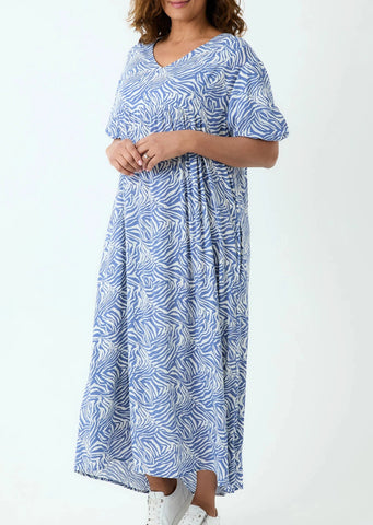 Zebra Print Maxi Dress - Denim Blue