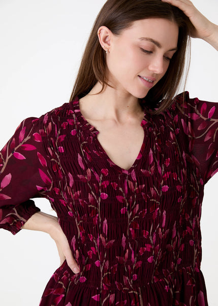 Watercolour Vines Print Dress - Berry