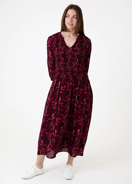 Watercolour Vines Print Dress - Berry