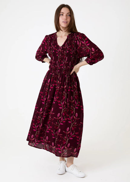 Watercolour Vines Print Dress - Berry
