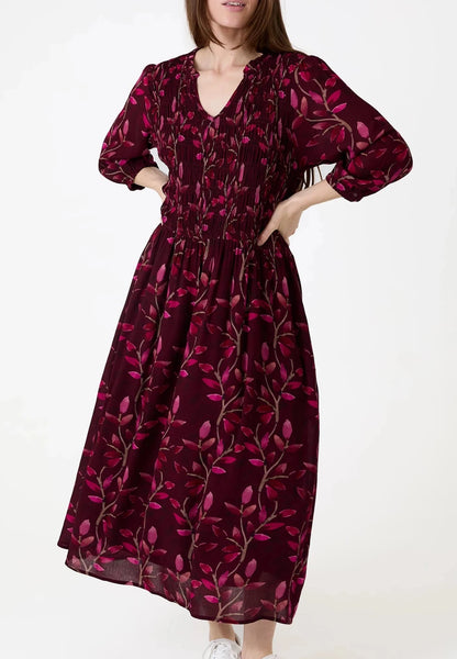 Watercolour Vines Print Dress - Berry