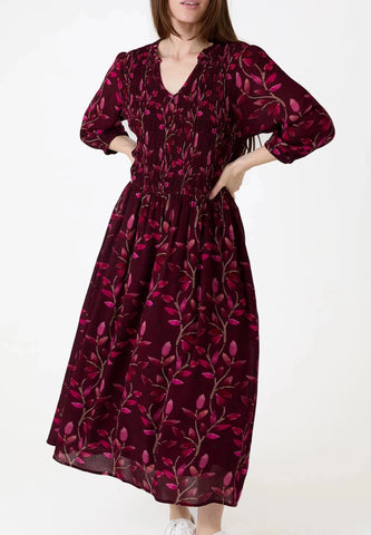Watercolour Vines Print Dress - Berry