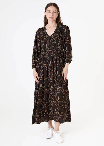 Watercolour Vines Print Dress - Chocolate