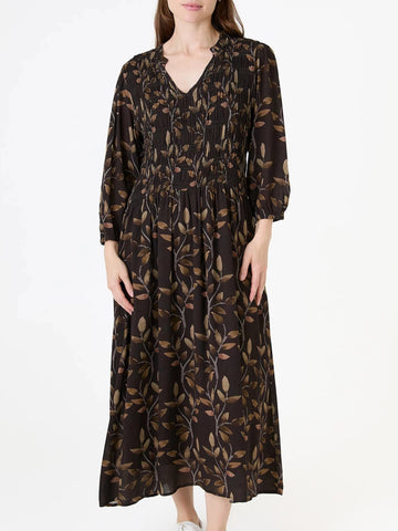 Watercolour Vines Print Dress - Chocolate