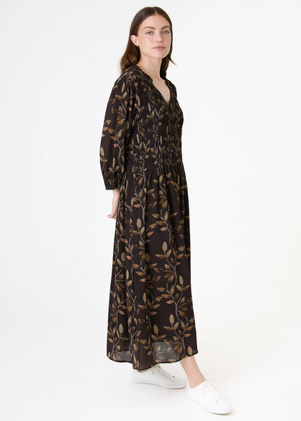 Watercolour Vines Print Dress - Chocolate