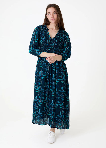 Watercolour Vines Print Dress - Teal