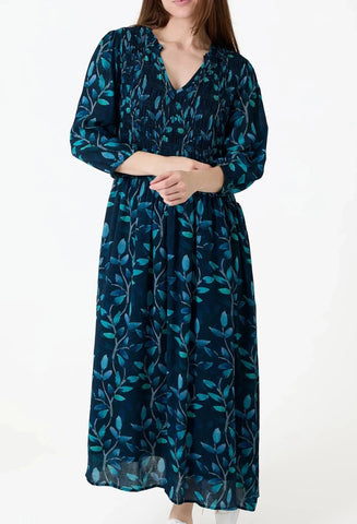 Watercolour Vines Print Dress - Teal