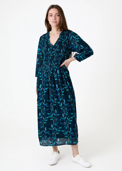 Watercolour Vines Print Dress - Teal