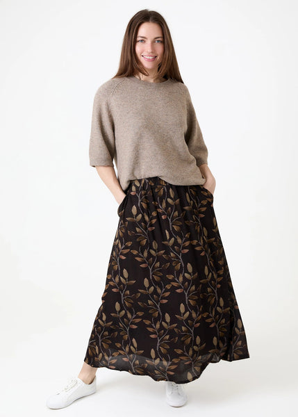Watercolour Vines A-Line Skirt - Chocolate