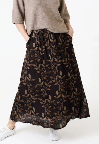 Watercolour Vines A-Line Skirt - Chocolate