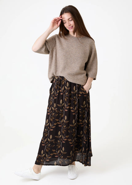 Watercolour Vines A-Line Skirt - Chocolate