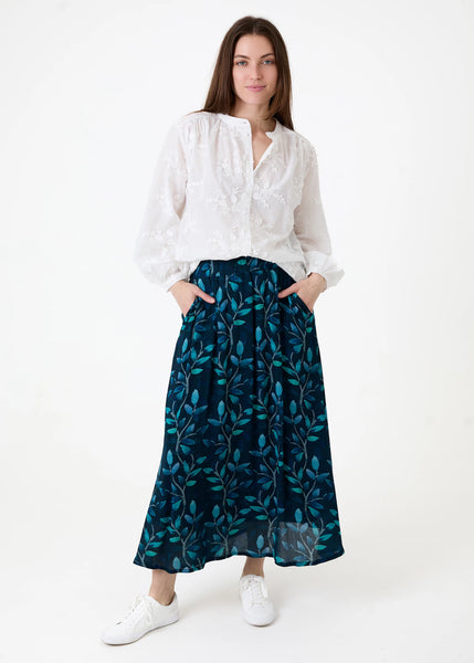 Watercolour Vines A-Line Skirt - Teal