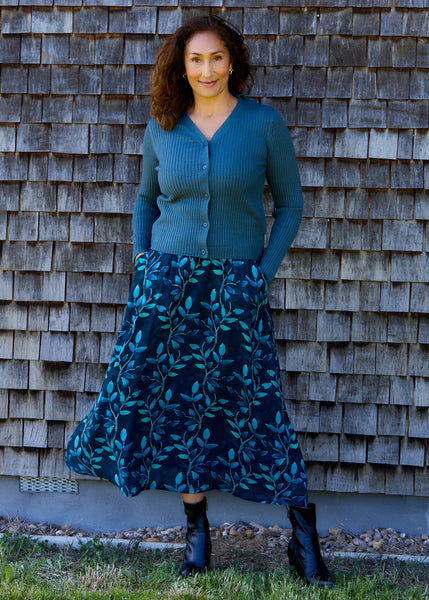Watercolour Vines A-Line Skirt - Teal