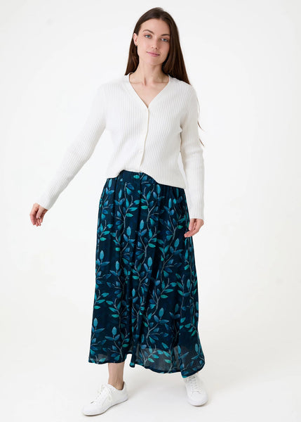 Watercolour Vines A-Line Skirt - Teal