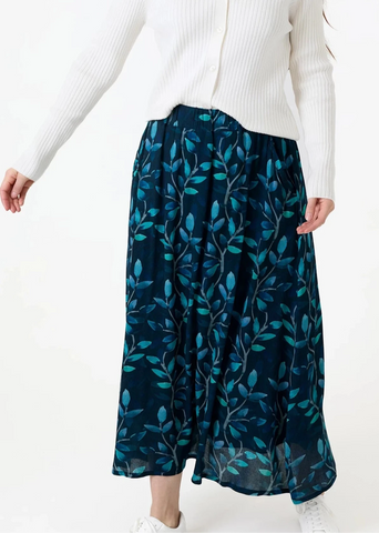 Watercolour Vines A-Line Skirt - Teal