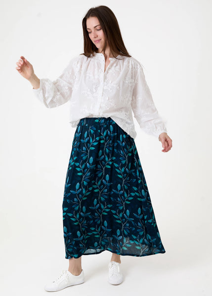 Watercolour Vines A-Line Skirt - Teal