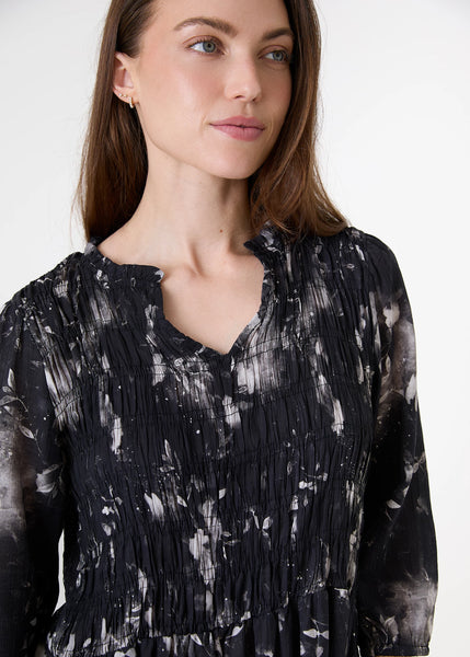 Dark Floral Printed Dress - Black