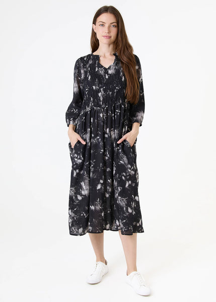 Dark Floral Printed Dress - Black