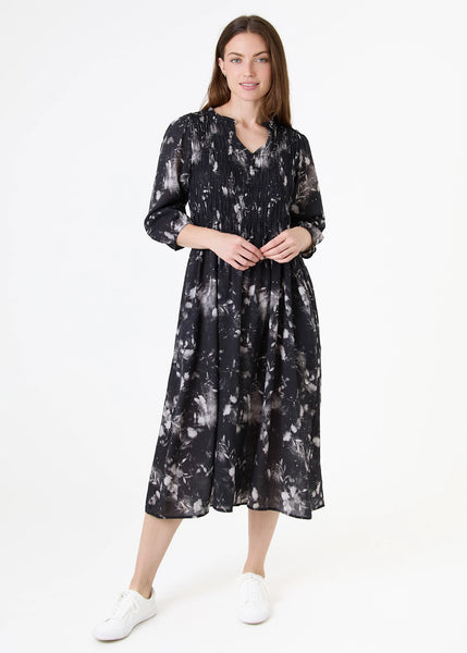 Dark Floral Printed Dress - Black