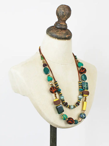 Double Strand Mixed Bead Necklace - Multi