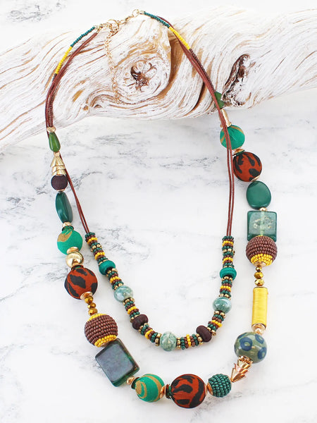 Double Strand Mixed Bead Necklace - Multi