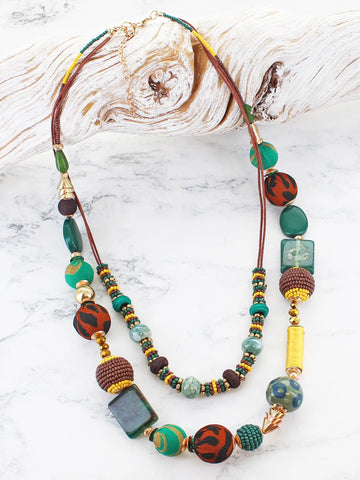 Double Strand Mixed Bead Necklace - Multi