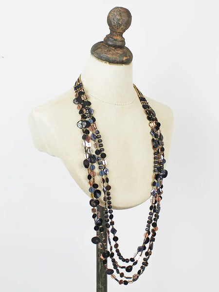 Long 4 Strand Sequin Necklace - Black
