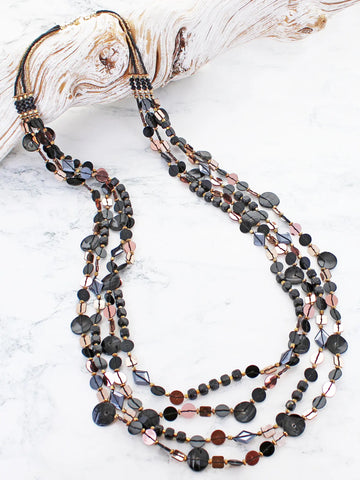 Long 4 Strand Sequin Necklace - Black