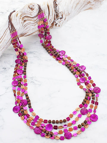 Long 4 Strand Sequin Necklace - Pink