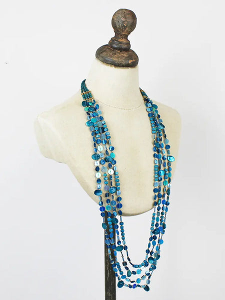 Long 4 Strand Sequin Necklace - Blue