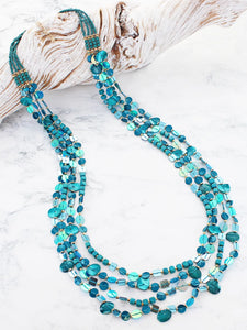 Long 4 Strand Sequin Necklace - Blue