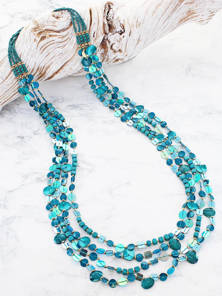 Long 4 Strand Sequin Necklace - Blue