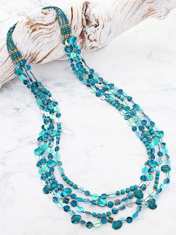 Long 4 Strand Sequin Necklace - Blue