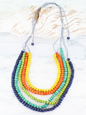 Wooden 5 Strand Bead Necklace - Multi