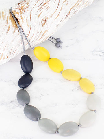 Long Resin Pebble Necklace - Yellows & Greys