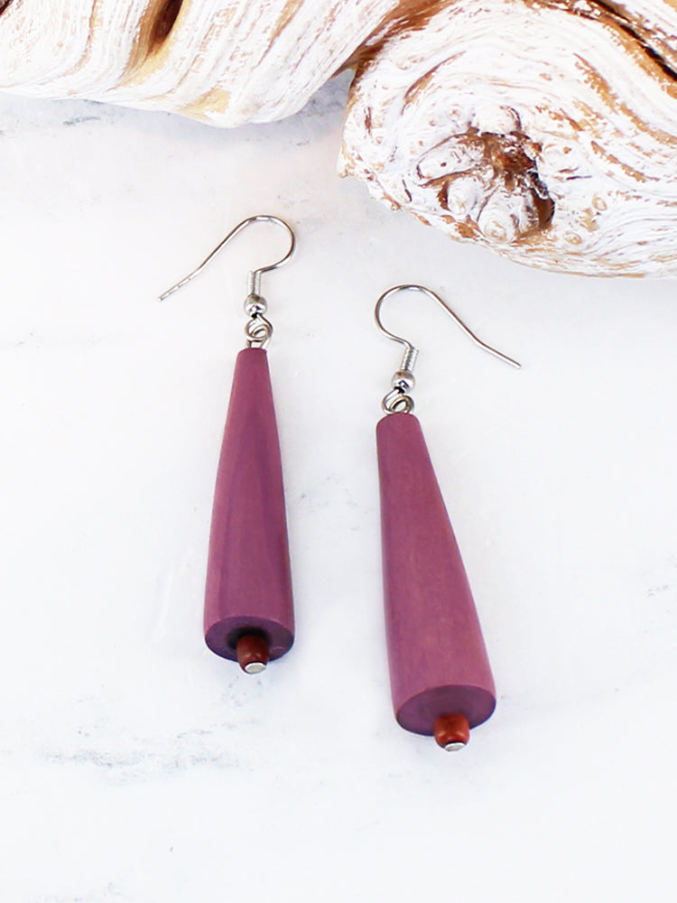 Wooden Cone Earrings  - Purple