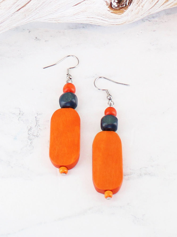 Wooden Bead Earrings  - Orange