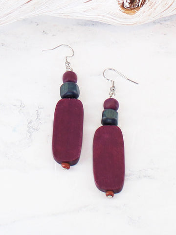 Wooden Bead Earrings  - Purple